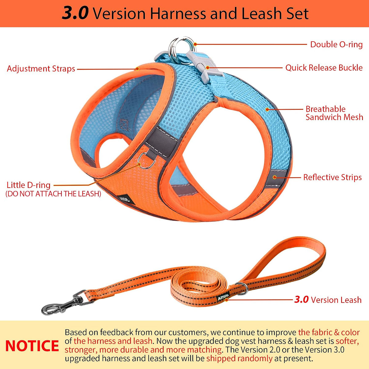 Medium Dog Harness and Leash Set, Step-in Puppy Pet Vest, Orange XL