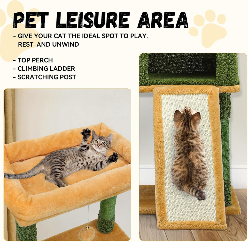 DWVO Cactus Cat Tree for Large Cats: 60" Tall with Self-Grooming Brush