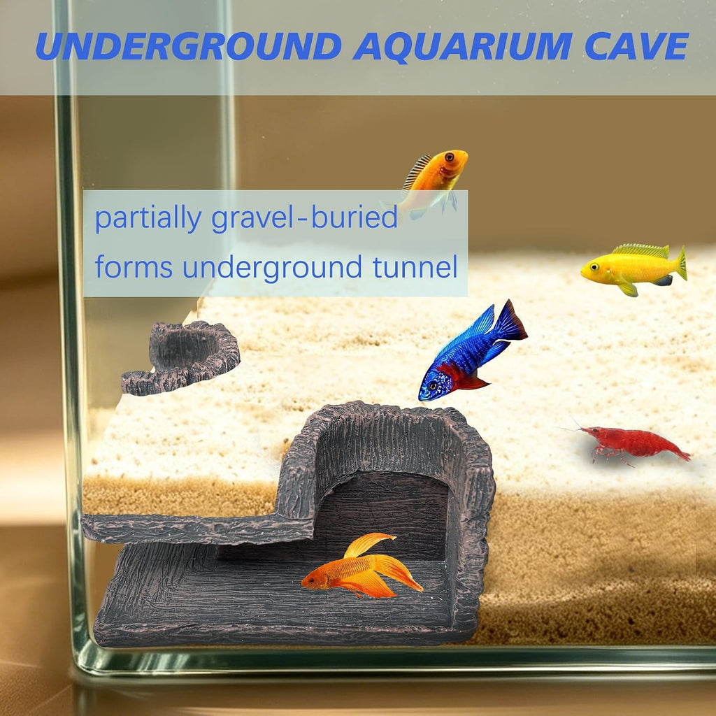 Fish Tank Decorations, 5.1" x 2" x 2.7" Resin Tree Bark Dual-Hole Aquarium Cave, Perfect Hiding Spot for Guppies, Neon Tetra, Cherry Shrimp