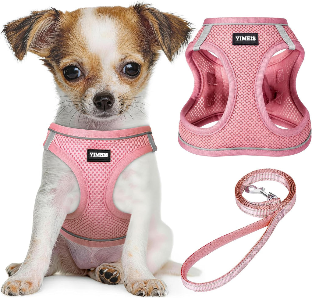 YIMEIS Dog Harness and Leash Set, No Pull Soft Mesh Pet Harness, Reflective Adjustable Puppy Vest for Small Medium Large Dogs, Cats (Pink, Medium)