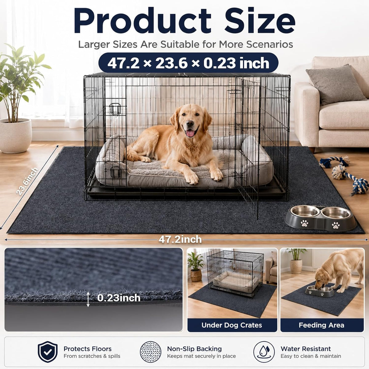 23.6" X 47.2" Mat for Under Dog Crate, Waterproof Dog Crate Mat