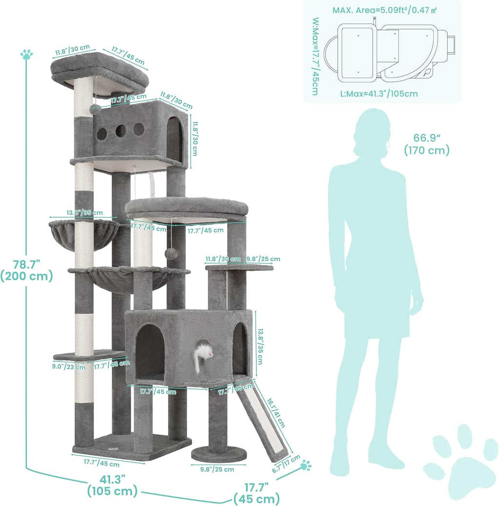 Cat Tree, 78.7" Tall Heavy Duty Cat Tower for Indoor Cats VCT033W