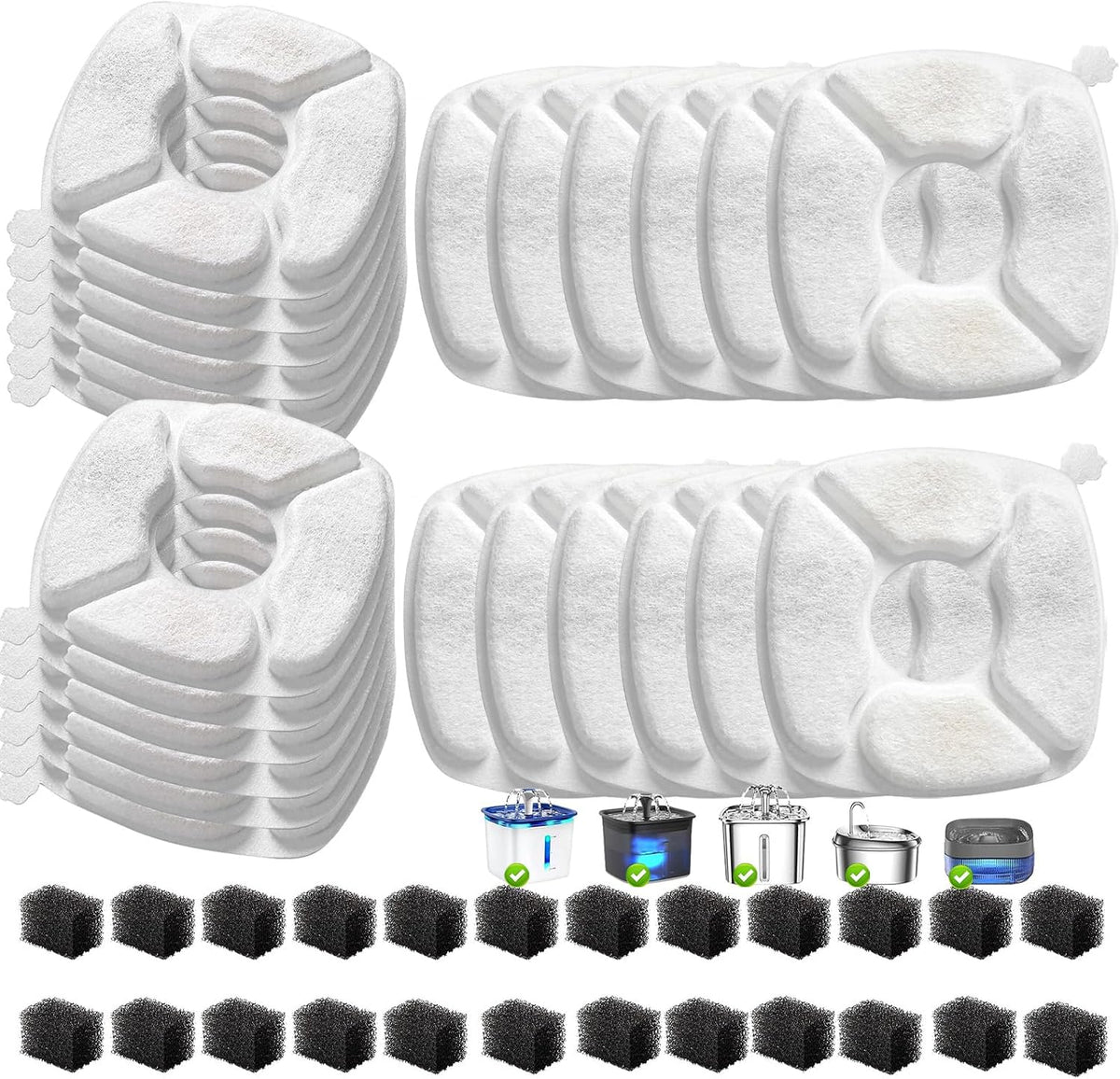 32 Pcs Cat Water Fountain Replacement Filters-16 Pack Cat Fountain Filters with 16 Pack Sponges, Enhanced Compatibility Pet Fountain Filter Fit for 95oz/2.8L 135oz/4L 67oz/2L Pet Drinking Fountain