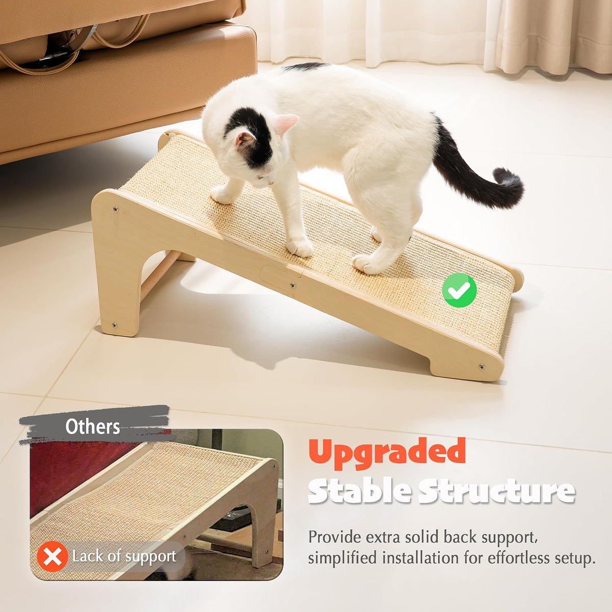 PETKARAY L Shape Cat Scratcher, Sisal Kitty Scratching Ramp, Vertical Scratch Pad for Indoor Cats, 25.2" Furniture Protector with Catnip, Classic