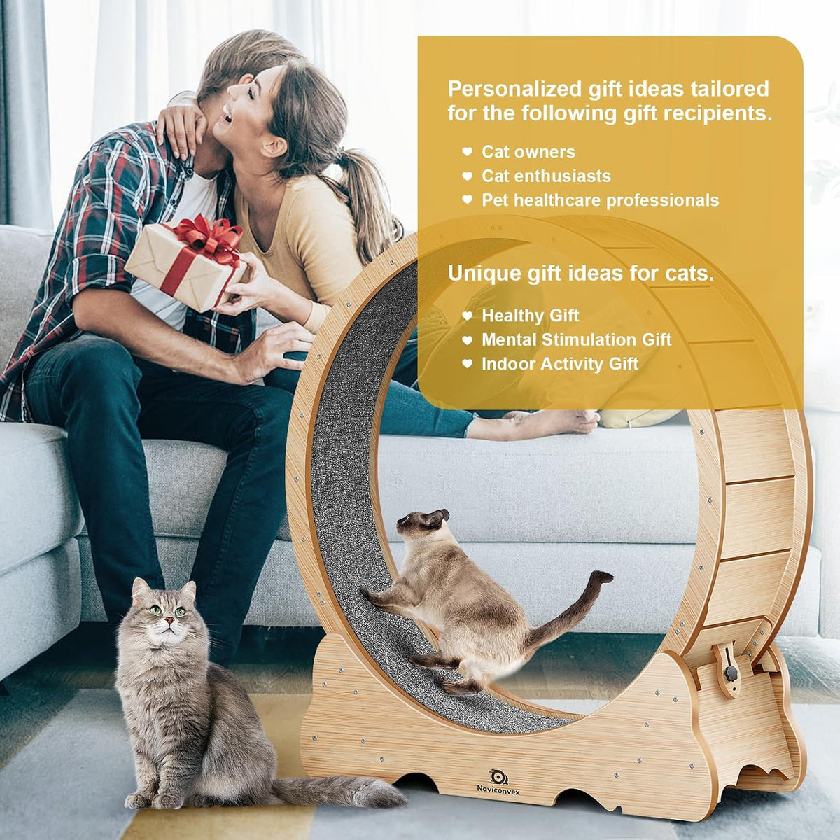 Cat Wheel, 46" XL Large Exercise Running Wheels with Detachable Carpet for Indoor Cats