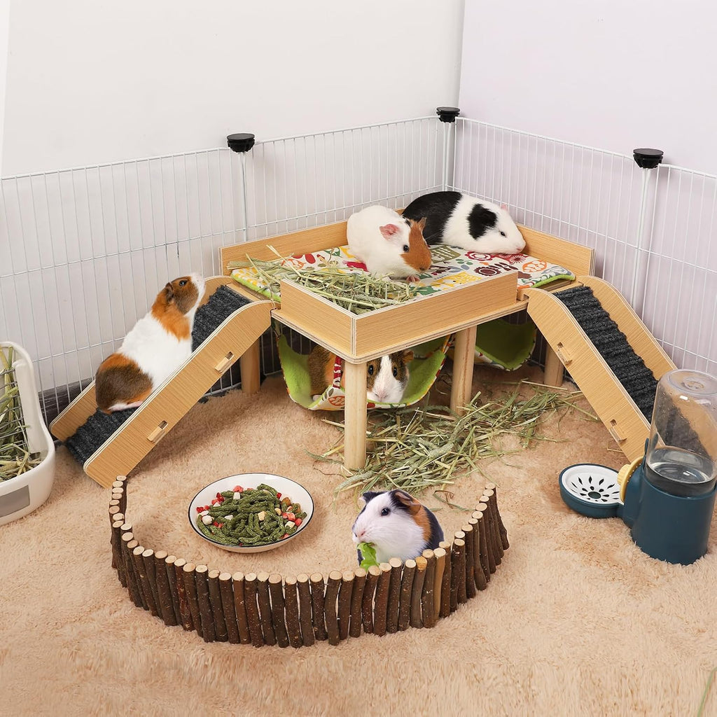 MEWTOGO Wooden Guinea Pigs Hammock with Platform