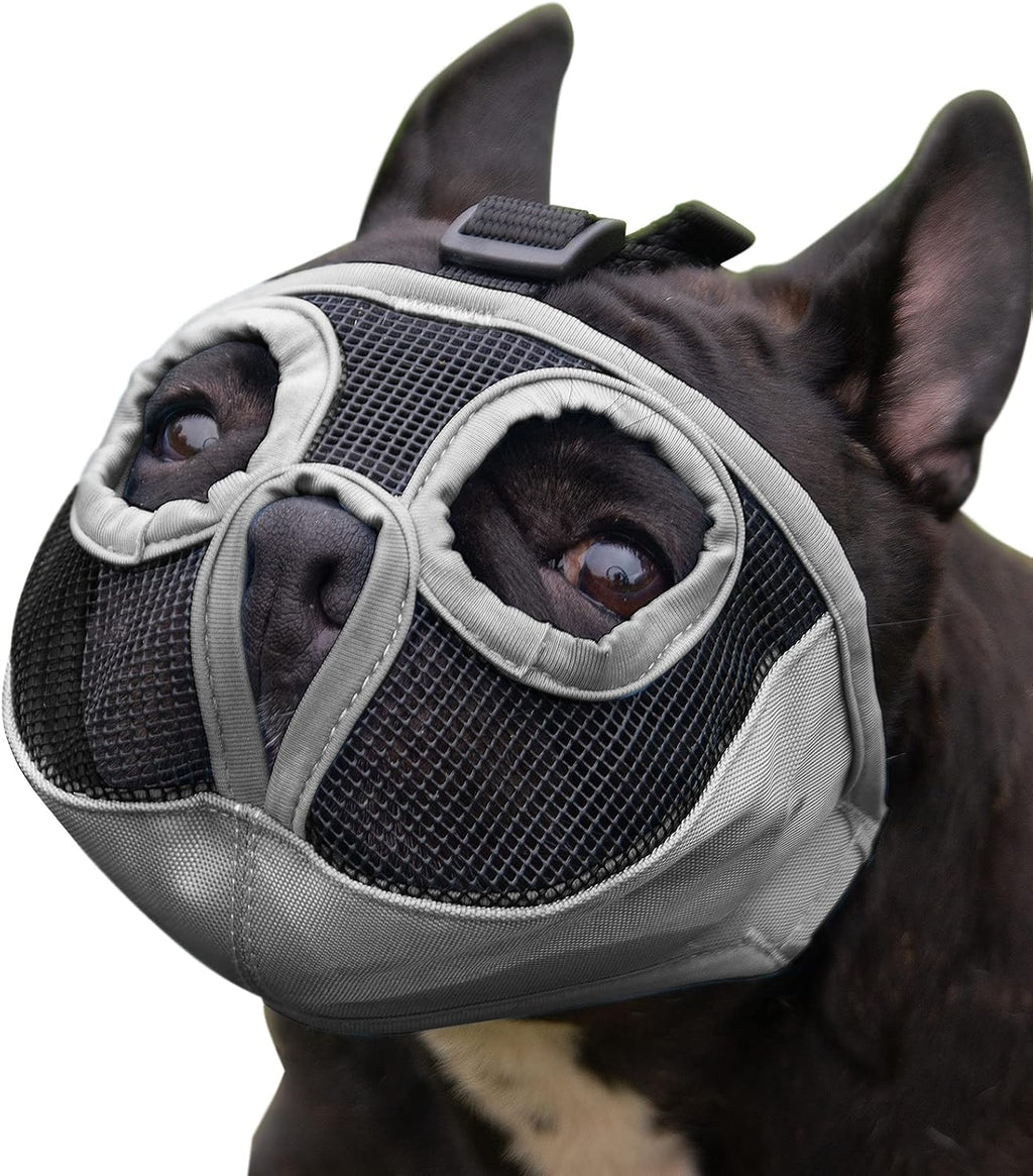 Short Snout Dog Muzzle - Adjustable Breathable Mesh Dog Mask for Bulldog, Biting, Chewing, Training, Licking and Grooming (S(9"-12"), Black)