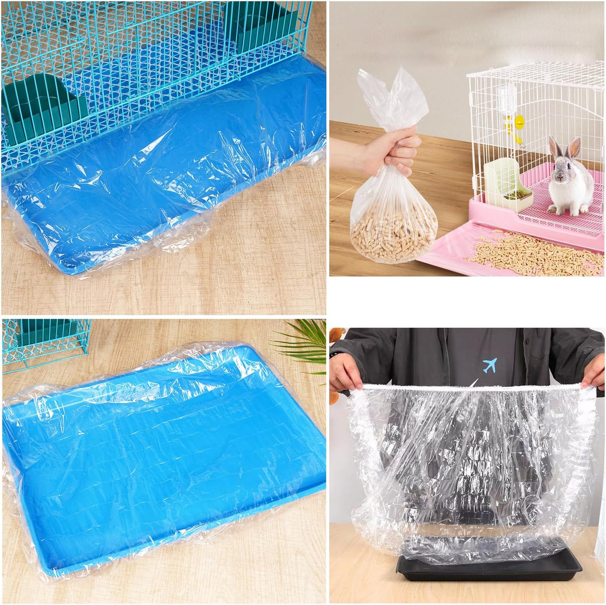 50 Pack Disposable Rabbit Litter Box Liners Disposable Rabbit Cage Cover Liner Waterproof Plastic Wrap for Guinea Pig Training Potty Tray Bunny Litter Pan Trainer Corner Pellet Bedding Toilet