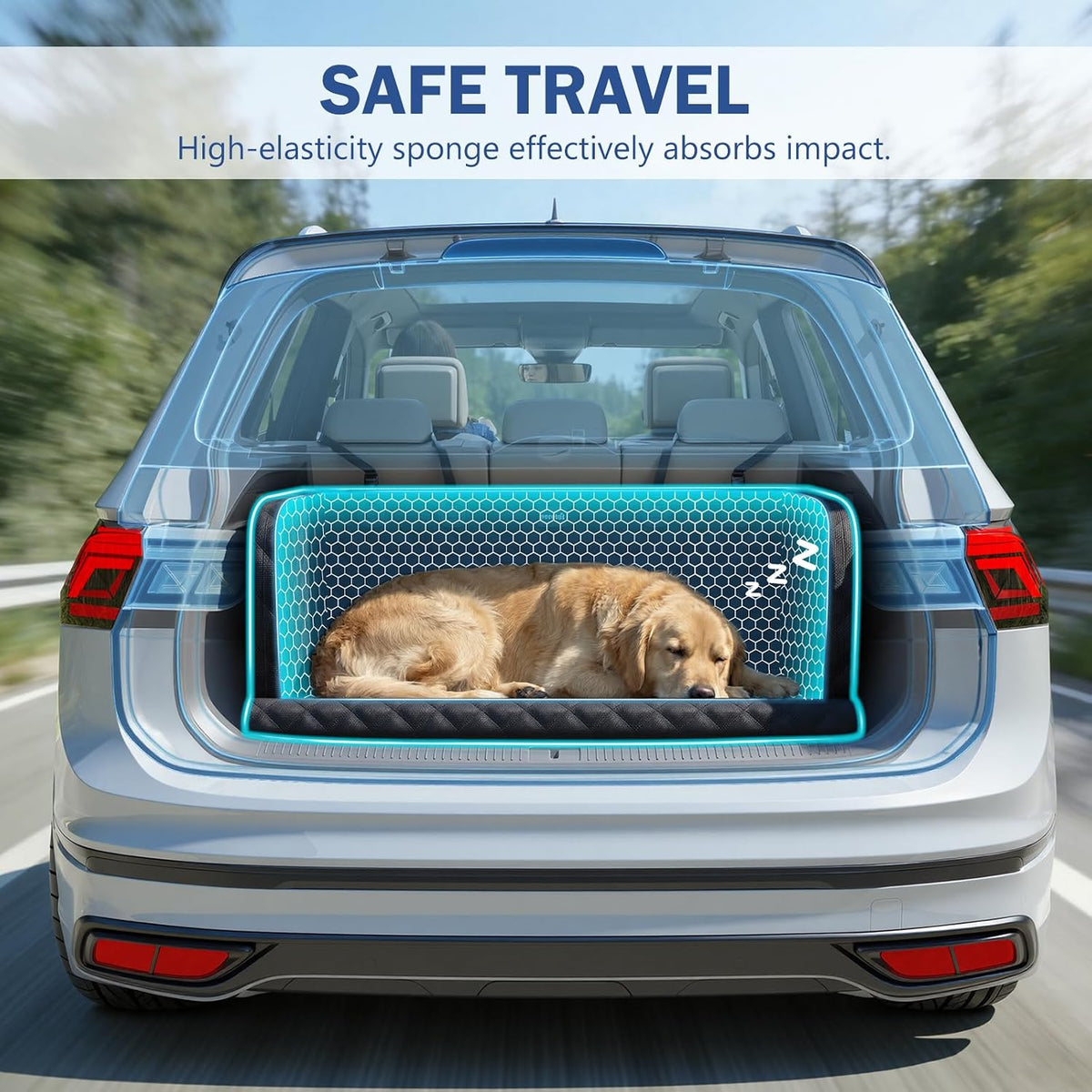 Pecute SUV Cargo Liner for Dogs, Water Resistan Pet Trunk Cover with Soft Cushion, Non-Slip Dog Back Seat Mat for SUVs Sedans with Bumper Flap Protector, Padded, Black