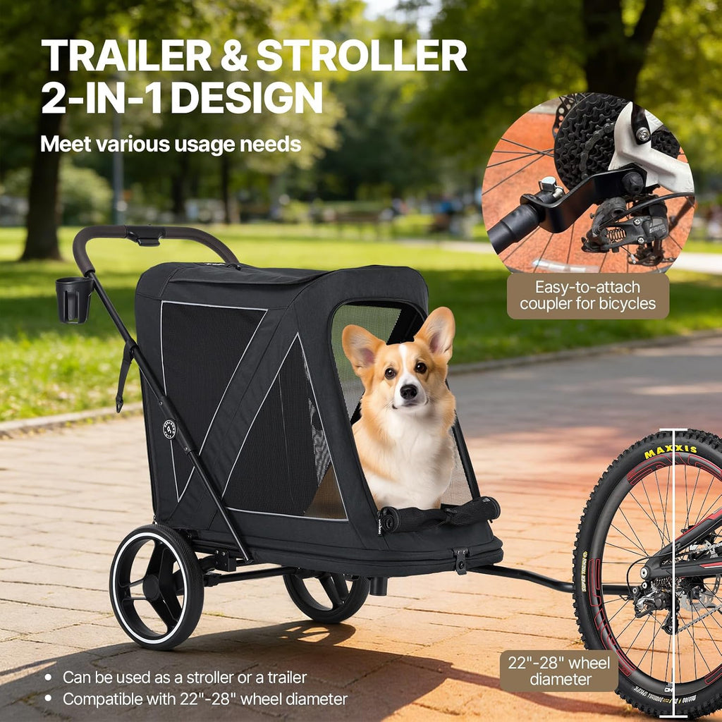 Beberoad Dog Stroller for Medium Dogs, 2-in-1 Pet Stroller & Bike Trailer