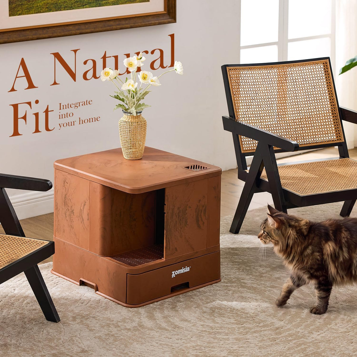 Extra Large Cat Litter Box with Drawer, Hidden Litter Box Enclosure