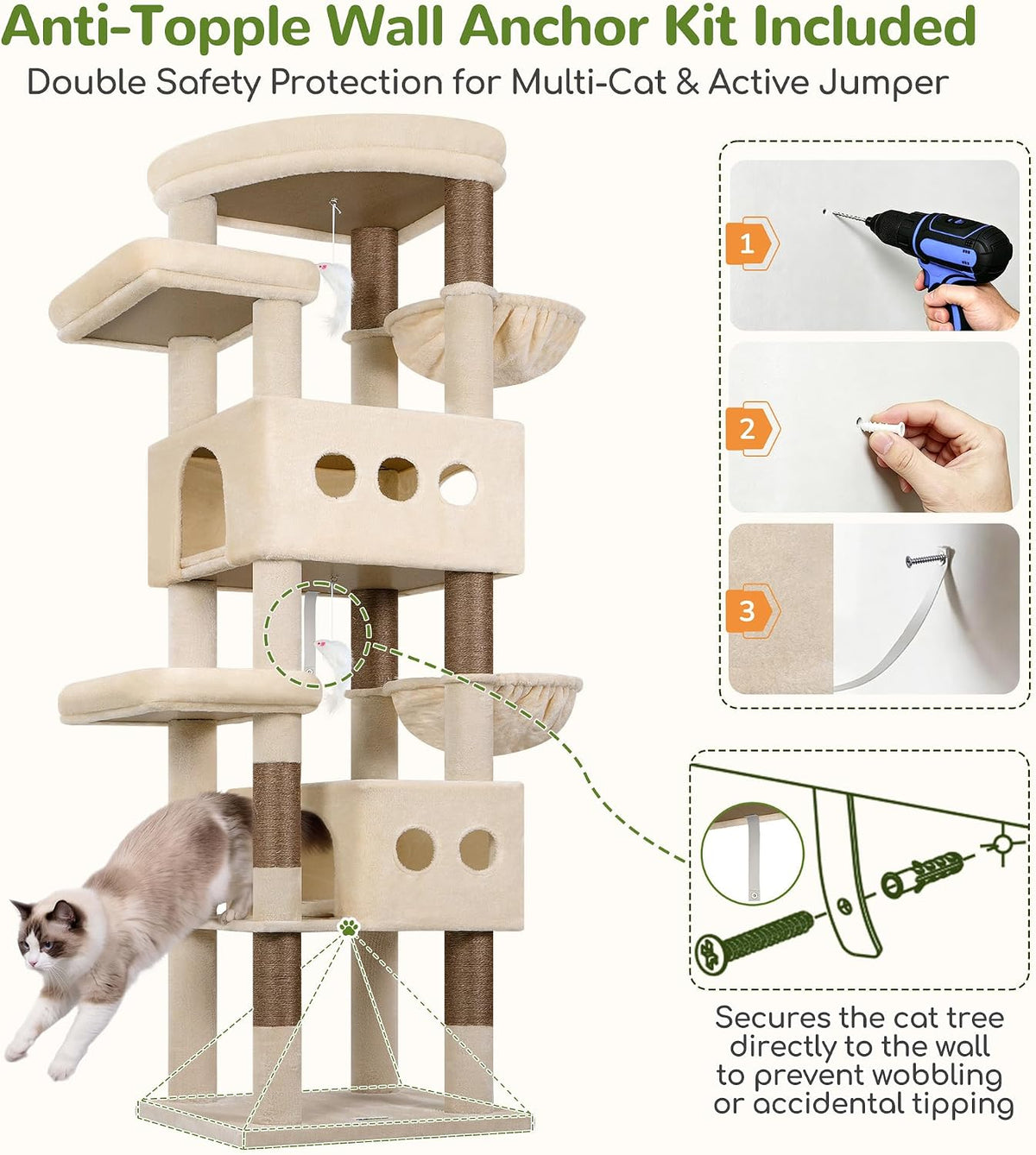 Globlazer 84in Tall Multi-Level Cat Tree Tower for Indoor Cats Large Adult