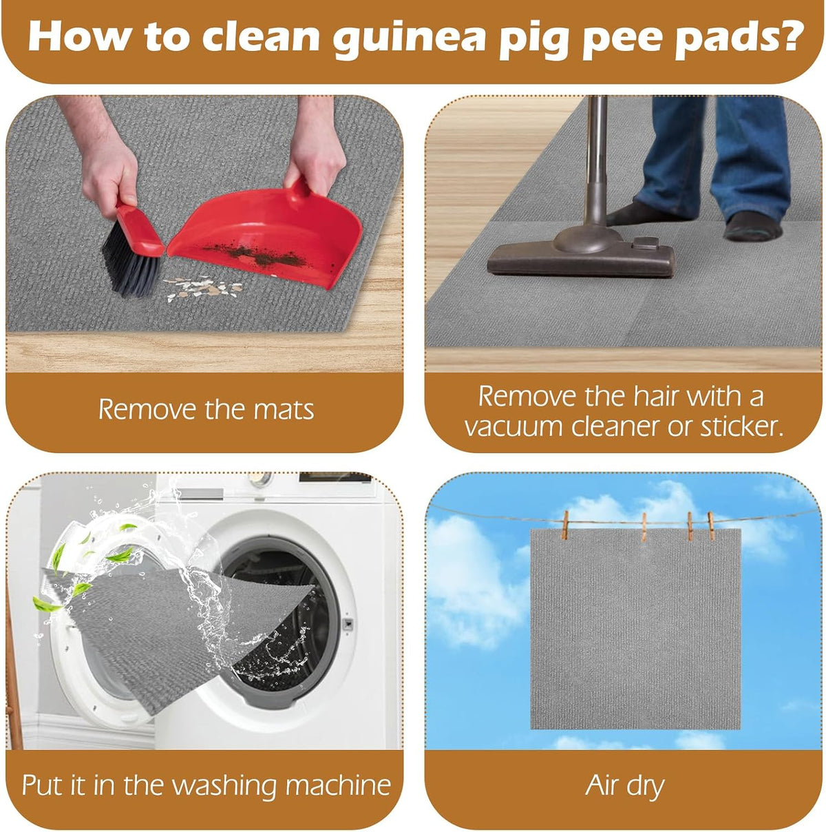 Hamiledyi Guinea Pig Cage Liner 10 Pcs Washable Small Animal Cage Mats for Rabbit Reusable Sleep Bedding Mats for Bunny Ferret Hamster Mouse or Other Small Pets (11.8" L x 11.8" W Grey)