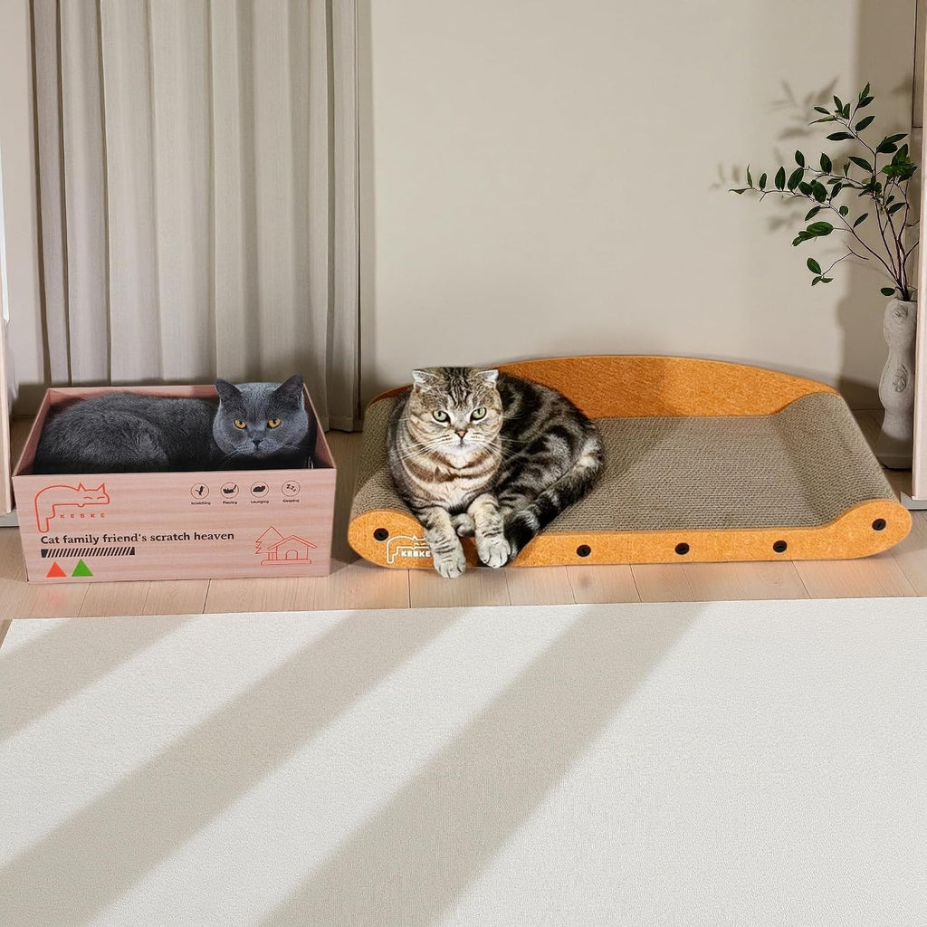 Cat Scratcher Bed 27 Inch Cat Couch Scratcher &16 Inch Cat Scratch Box with Refillable Scratch Pad Cat Scratchers for Indoor Cats Durable Extra Large Cats Lounger Furniture Protector