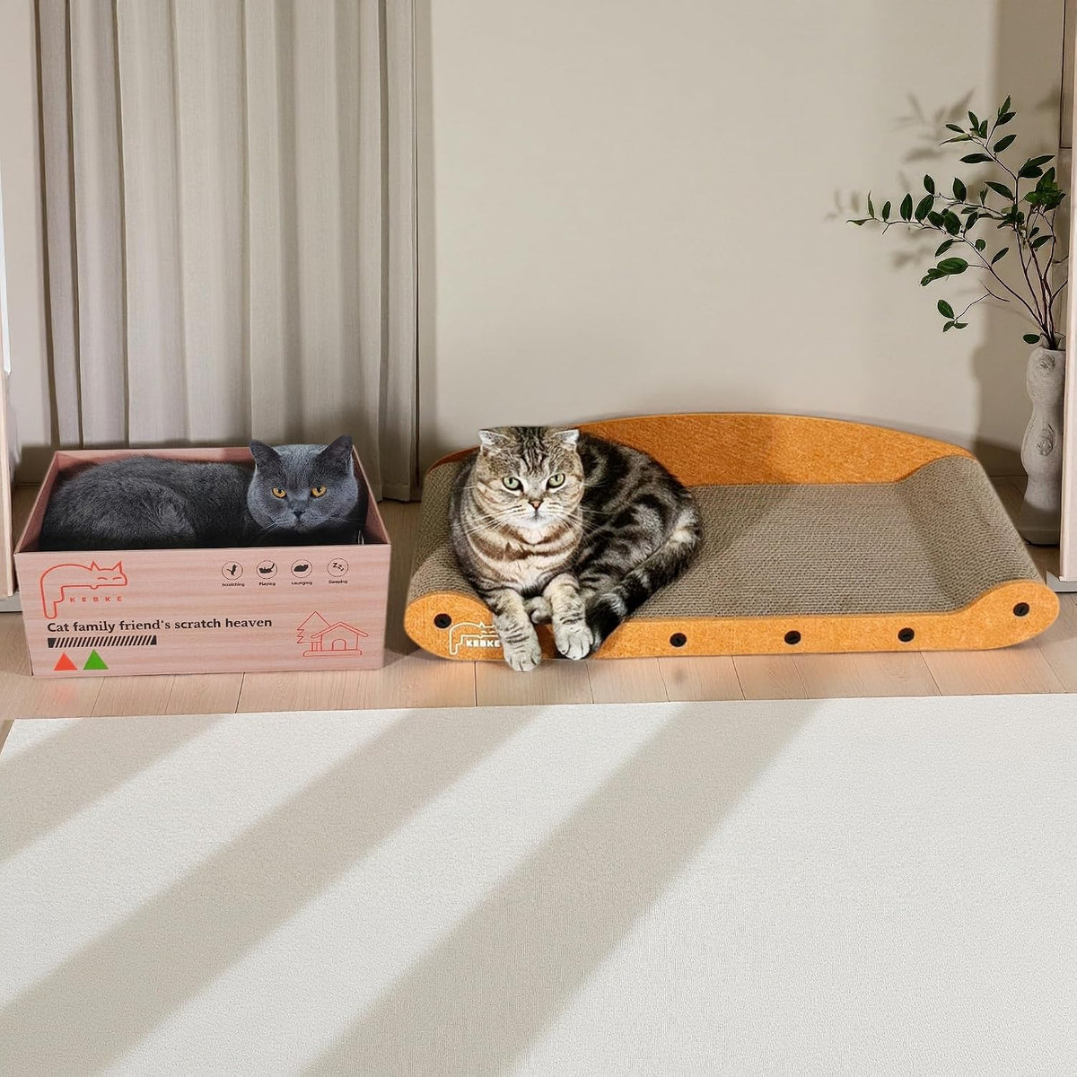 Cat Scratcher Bed 27 Inch Cat Couch Scratcher &16 Inch Cat Scratch Box with Refillable Scratch Pad Cat Scratchers for Indoor Cats Durable Extra Large Cats Lounger Furniture Protector