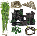 Tank Accessories for Bearded Dragon Include Resin Classical Castle Reptile Hammocks Climb Habitat Hanging Jungle Vines Flexible Leaves Climbing Decor for Chameleon Lizard Gecko Spider(6 PCS)