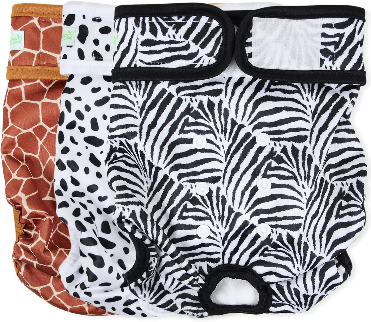 Wegreeco Washable Dog Diapers (3 Pack), Highly Absorbent Female Dog Diapers for Heat, Period, Incontinence, or Excitable Urination (Zebra, Giraffe, Spotty, XL)
