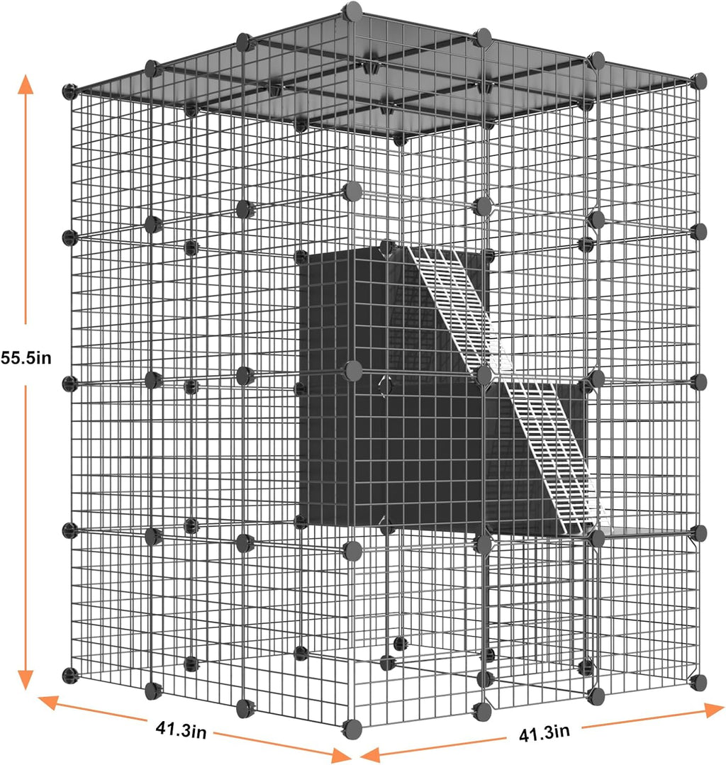 PAWING Large Cat Cage Indoor - Metal Wire Cat Enclosure with Storage Cube, Detachable Kitty Cage with Platform for 1-3 Cats, 3x3x4 Spacious Cat Kennel
