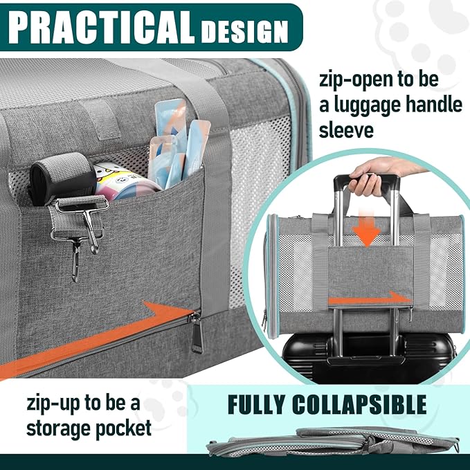 Pet Carrier for Large Cats 20 lbs+ / Soft Sided Small Dog Travel Carriers Top - Image 3