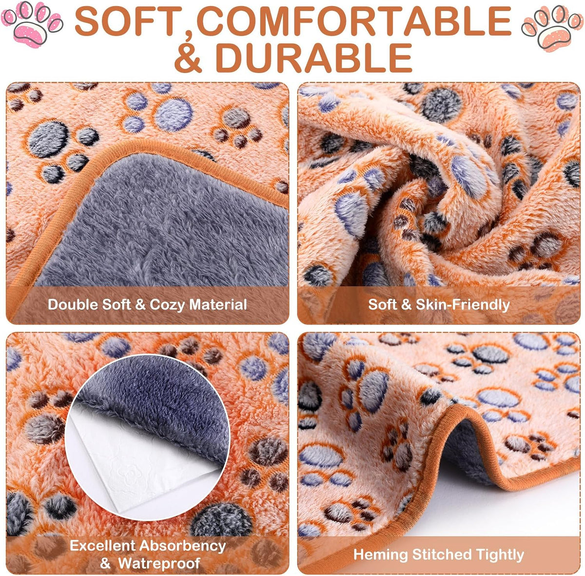 Tudomro 8 Pcs Guinea Pig Fleece Cage Liners, Paw, 16 x 24 Inch