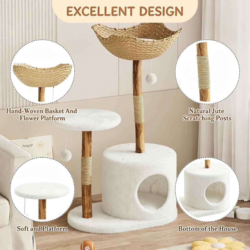 Cat Tree Tower 46" Modern Wooden for Indoor Large Cats