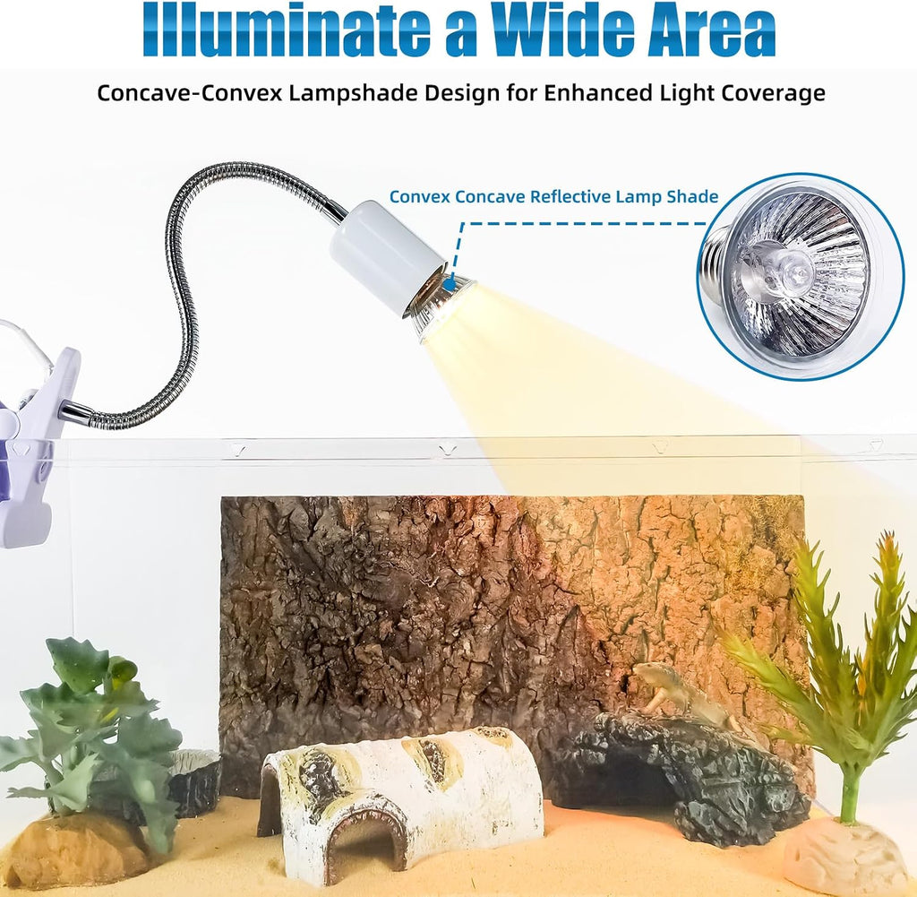 Adjustable Reptile Heating Lamp with Dual UVB Bulbs & Timer for Reptiles