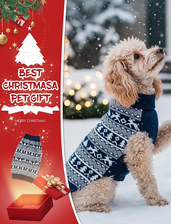 Dog Christmas Sweater, Soft Warm Pet Clothes Coat - Image 2