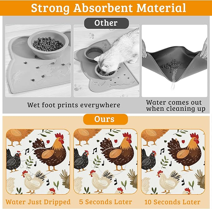 Dog Bowl Mat, Chickens Roosters Pet Feeding Mat - Image 3
