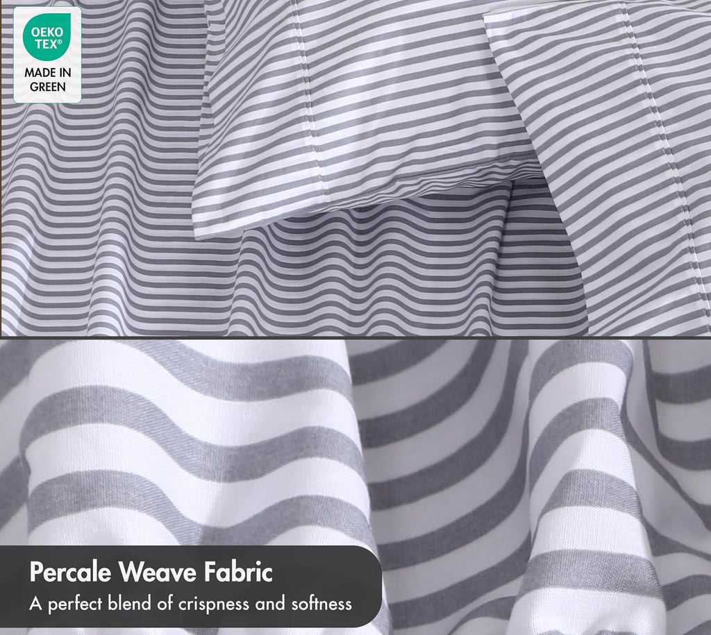 ZOYER 100% Cotton Full Sheets, Percale Bedding Full Size Set, Grey Stripe