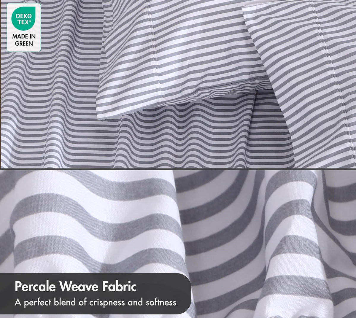 ZOYER 100% Cotton Full Sheets, Percale Bedding Full Size Set, Grey Stripe