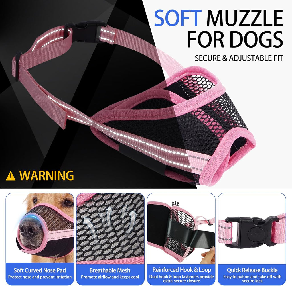 MIGOHI 2 Pack Dog Muzzle for Large Dogs,Soft Breathable Mesh Muzzle,Pink,L