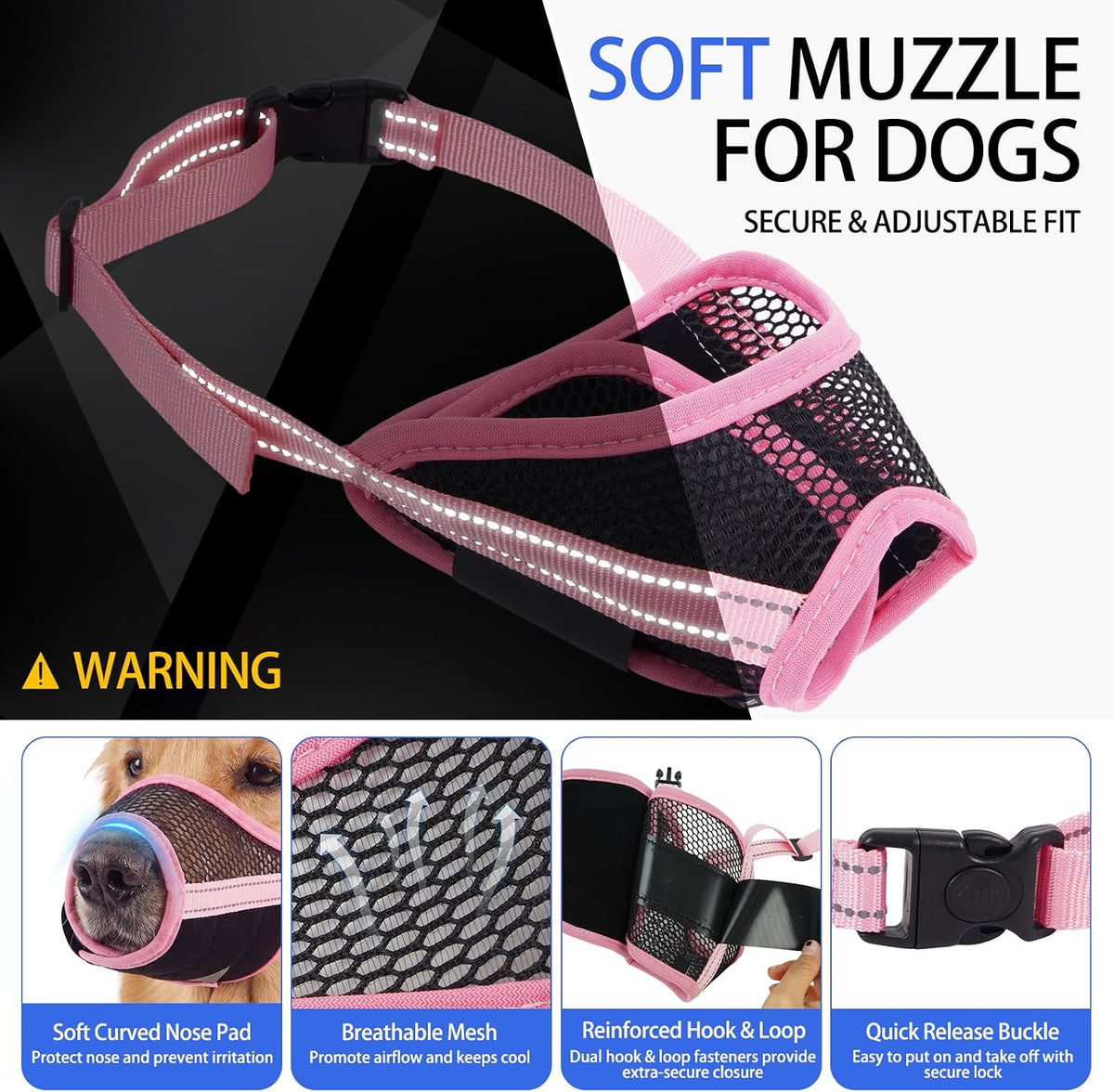 MIGOHI 2 Pack Dog Muzzle for Large Dogs,Soft Breathable Mesh Muzzle,Pink,L