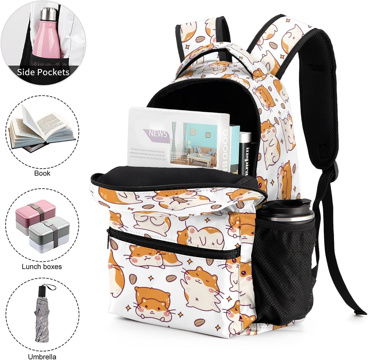 Hamster Backpack with Lunch Bag & Pencil Case, 17 in Bookbag Set