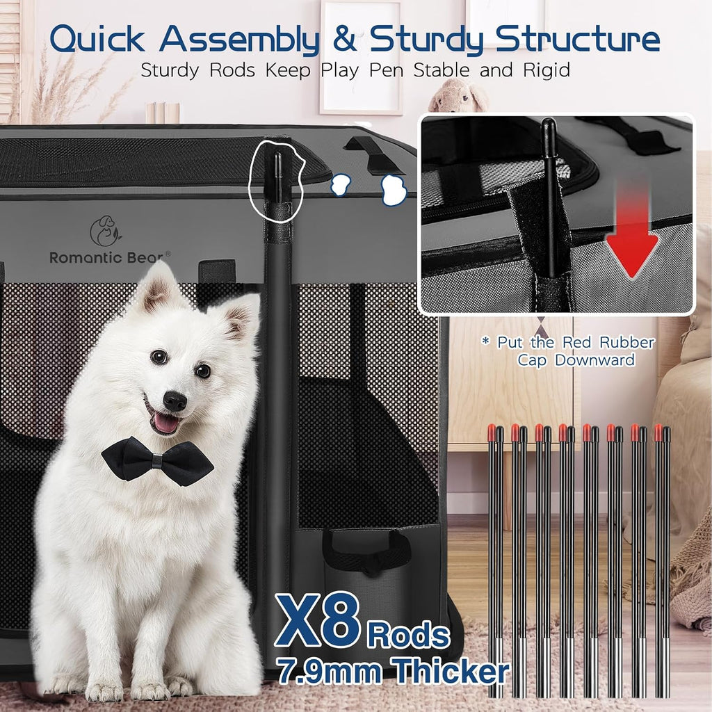 ROMANTIC BEAR Dog Playpen,Portable Foldable Pet Puppy Cat Playpen,M