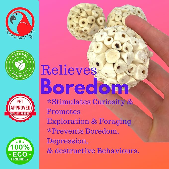 Bonka Bird Toys 1214 Pk3 All-Natural Sola Atta Balls, Soft and Lightweight Chew - Image 6