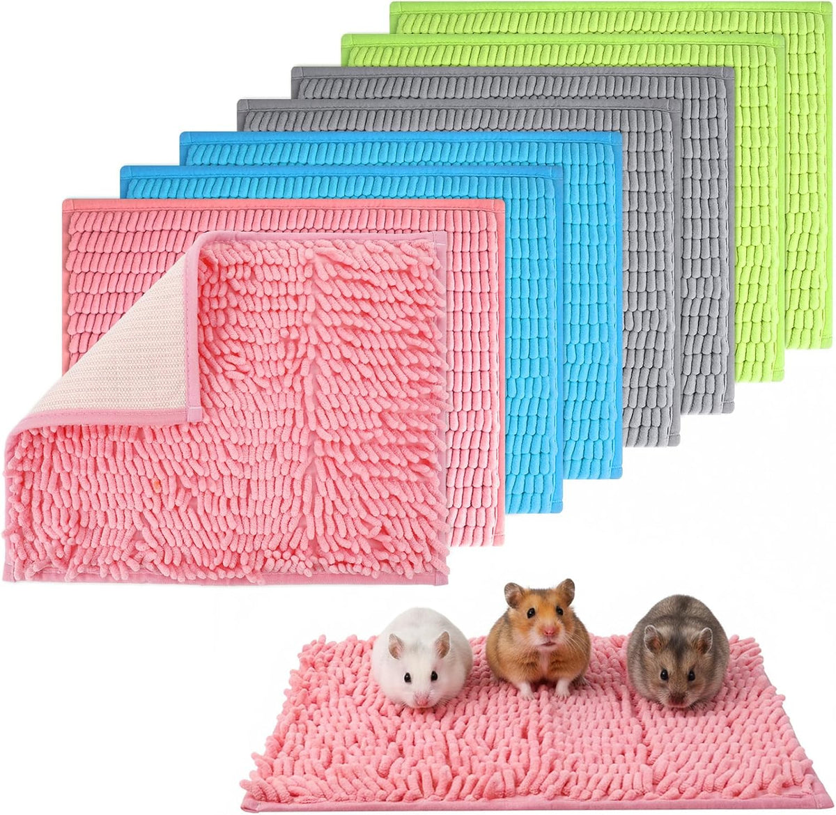 8 Pcs Guinea Pig Liner Washable Rabbit Cage Liner 16x12 Inch Guinea Pig Fleece Mats Reusable Bedding Pee Pads for Small Animals, Bunny (Gray, Green, Pink, Blue)