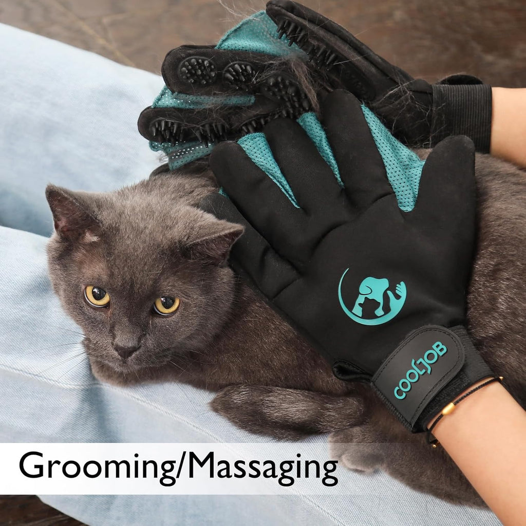 COOLJOB Patented Pet Grooming Gloves with Web, Dog Washing, Bathing, Medium