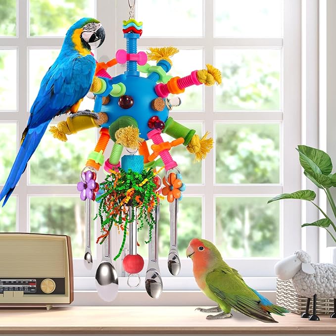 Parrot Toys Bird Toys Perch Pullable Stainless Steel Spoons Colorful Acrylic - Image 5