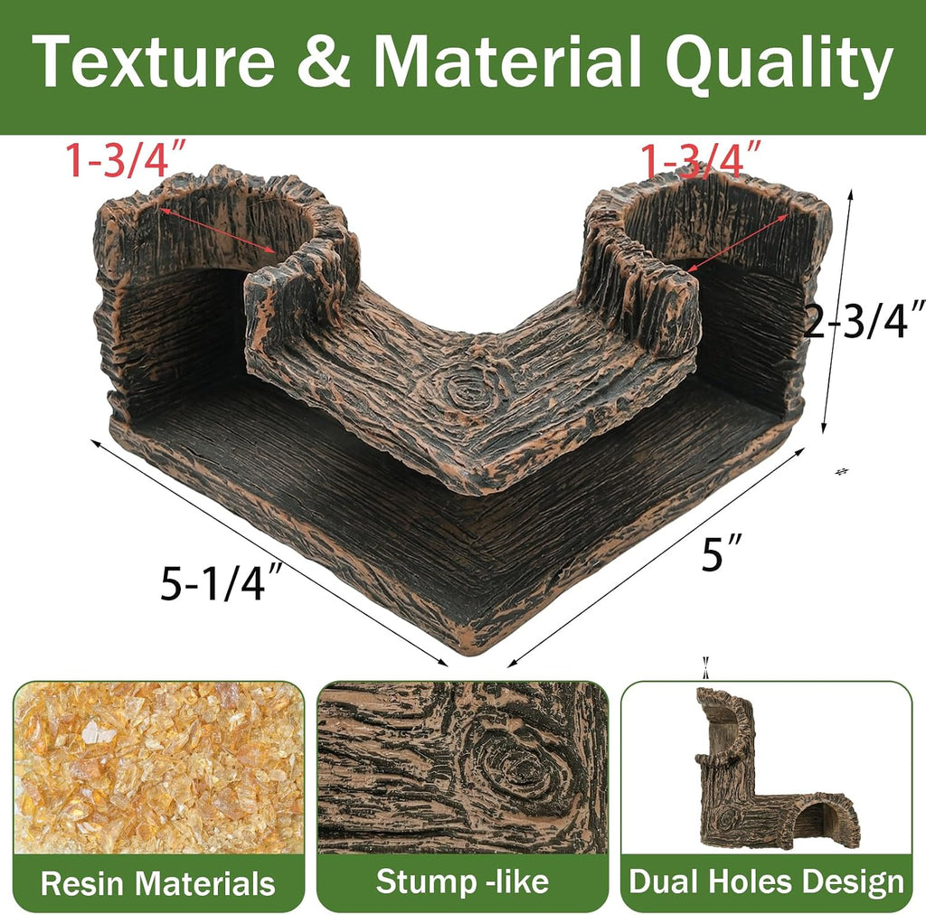 Aquarium Cave, 90° Corner Fish Cave Hideout for Fish Tank, Dual-Hole Viewing Tunnel for Shrimp Betta Corydoras, Safe Resin Fish Tank Decor Accessories