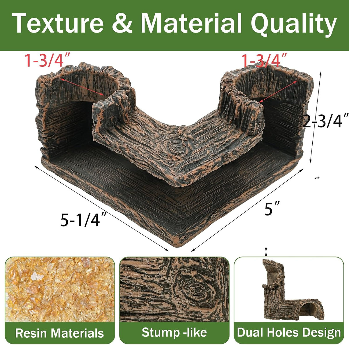 Aquarium Cave, 90° Corner Fish Cave Hideout for Fish Tank, Dual-Hole Viewing Tunnel for Shrimp Betta Corydoras, Safe Resin Fish Tank Decor Accessories