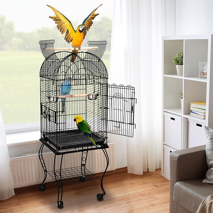 SUPER DEAL 63.5'' Rolling Bird Cage Large Wrought Iron Cage - Image 2