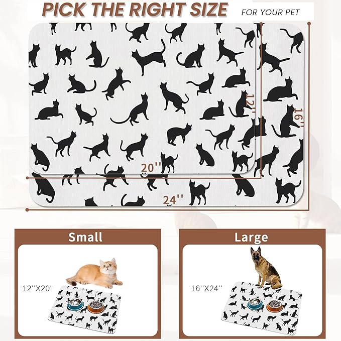 Funny Black Cat Dog Food Mat, Absorbent Pet Feeding Mat - Image 2