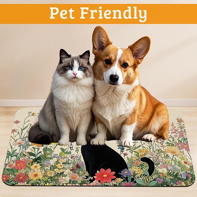 Dog Bowl Mat, Cat Black Pet Feeding Mat - Image 2