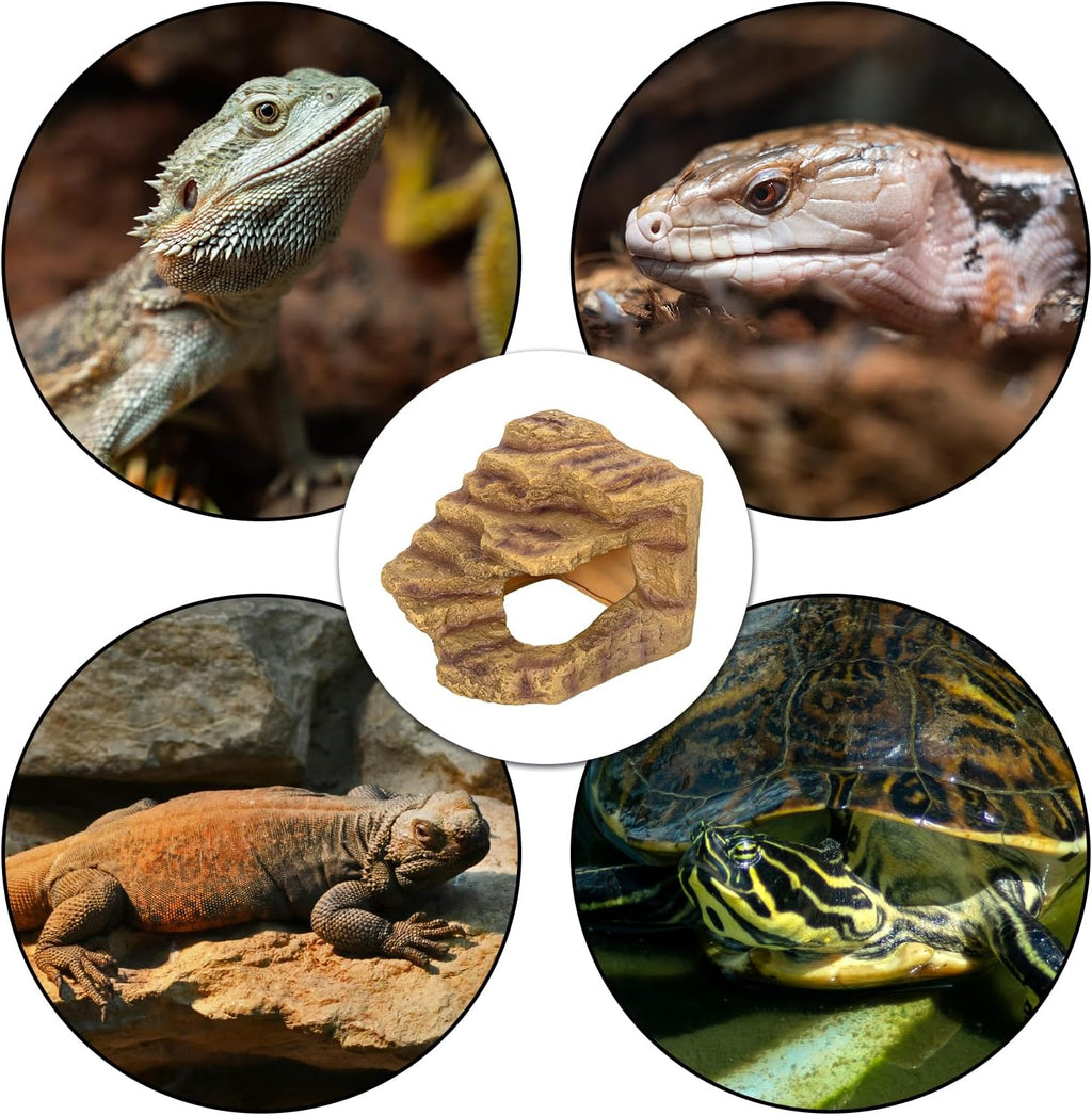 Resin Reptile Hideout Cave Reptile Habitat Tank Decor Terrarium Accessories for Bearded Dragon Leopard Gecko Lizards Turtle