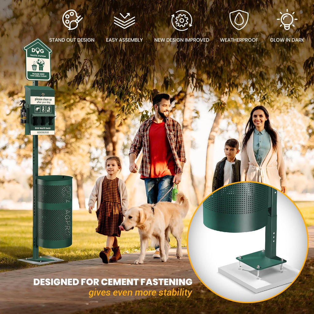 ALAGPRO® Dog Waste Station Outdoor Pet Waste Station with Hand Sanitizer Bottle, Commercial Dog Poop Station with Free 600 Roll Waste Bags & 50 Can Liners for Backyard, Park & HOA's