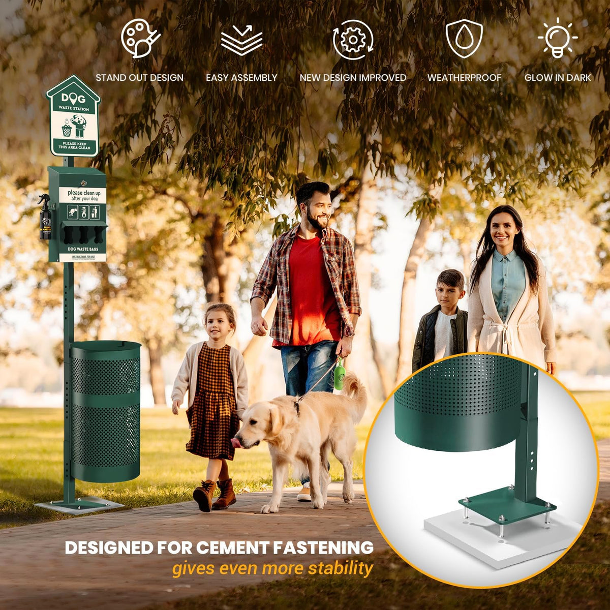 ALAGPRO® Dog Waste Station Outdoor Pet Waste Station with Hand Sanitizer Bottle, Commercial Dog Poop Station with Free 600 Roll Waste Bags & 50 Can Liners for Backyard, Park & HOA's