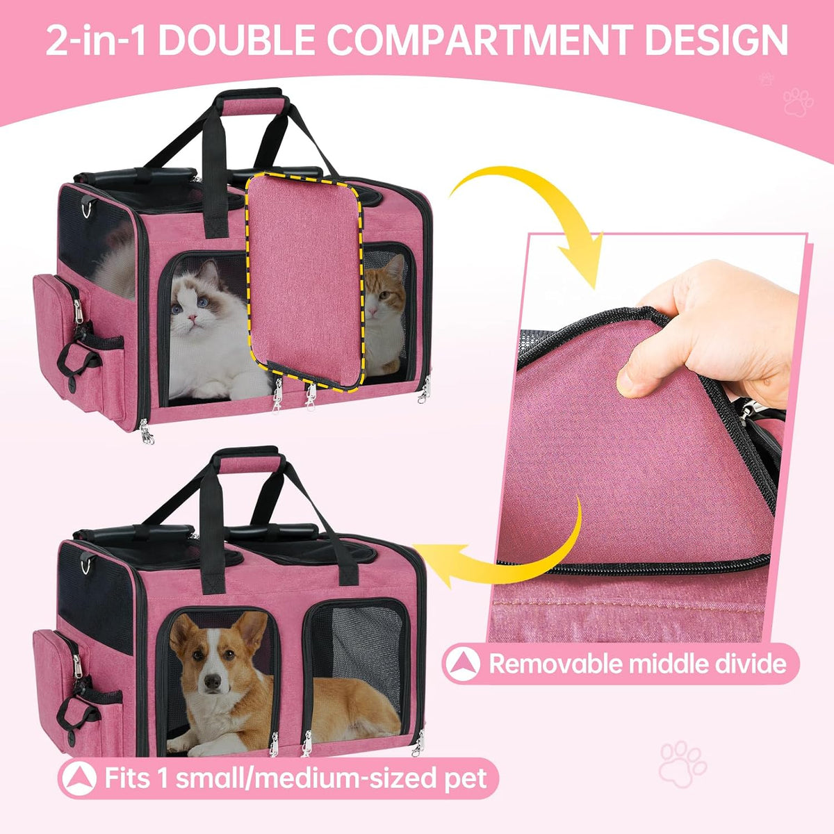 Cat Carrier for 2 Cats Double Pet Carrier Extra Large Multi Cat Travel Pink