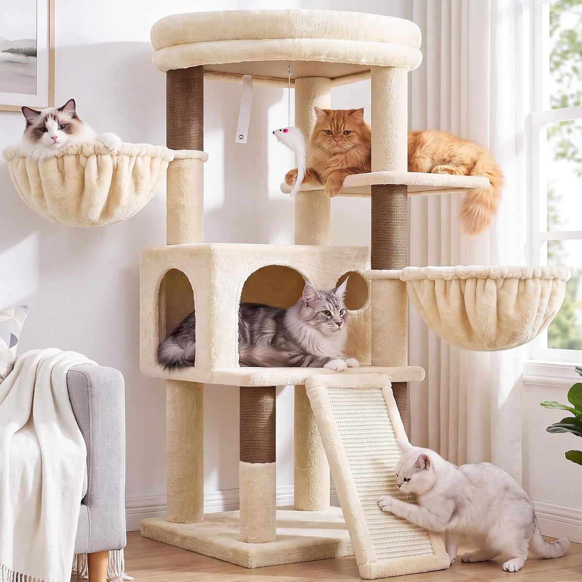 Globlazer
47
Inch
Cat
Tree
Tower
for
Indoor
Cats,
S47,
Beige