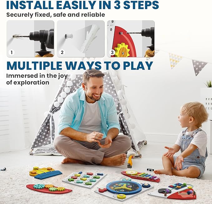 BlueWood Wooden Wall Busy Board Panels, Toddler Learning Activity Center - Image 5