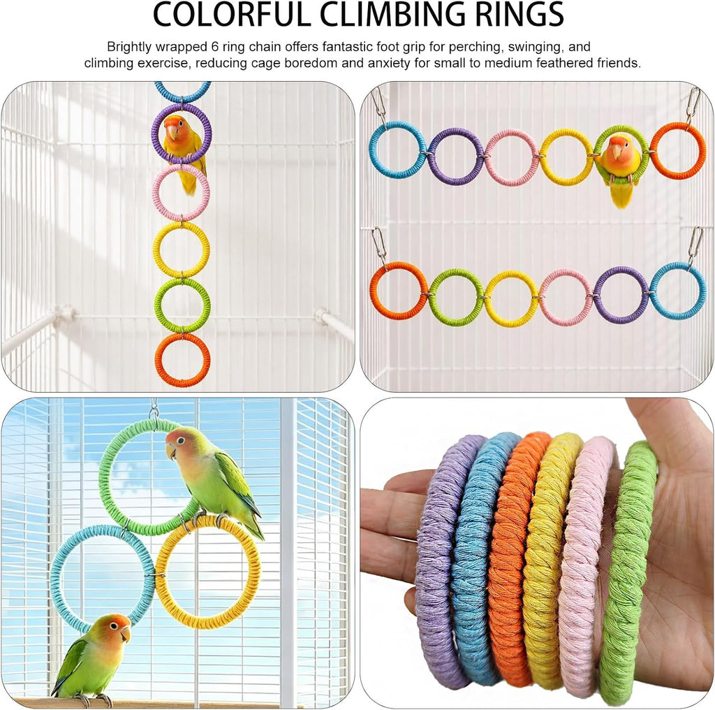 3 Pcs Bird Toy Set Calcium Stone Grind Block Shredder Paper Foraging Pouch 6 Ring Swing Chain Cage Accessories for Parrots Cockatiels Lovebirds Budgies